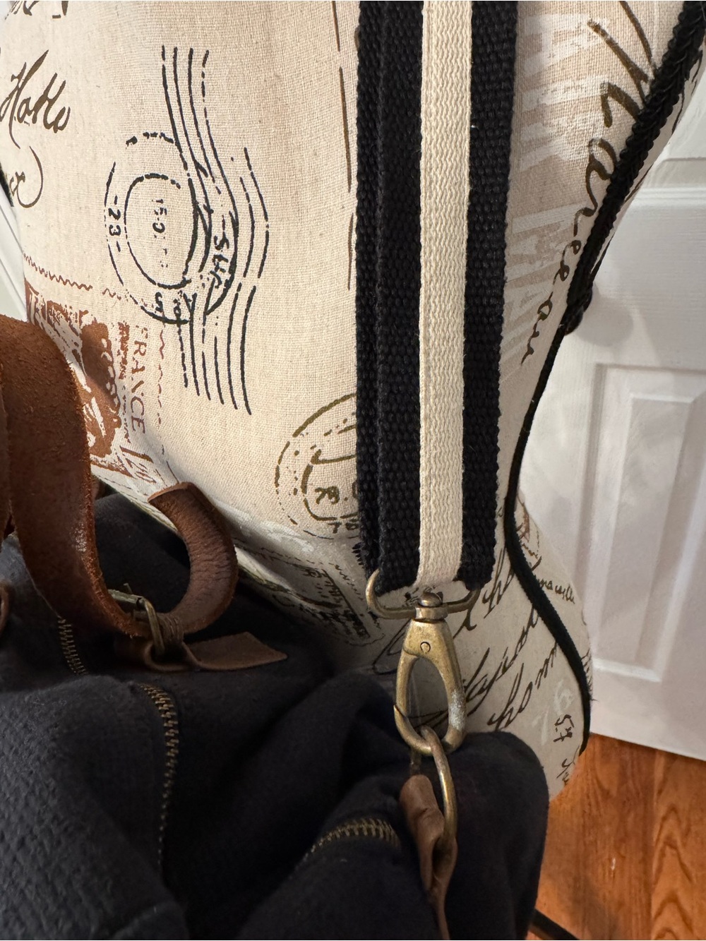 Anthropologie Black and Cream Woven Floral Tote - Picture 3 of 8